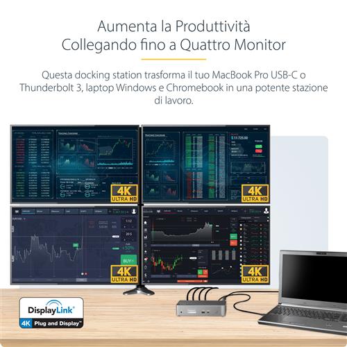 StarTech.com DK31C4DPPDUE replicatore di porte e docking station per laptop Cablato USB 3.2 Gen 2 (3.1 Gen 2) Type-C Nero, Grigio
