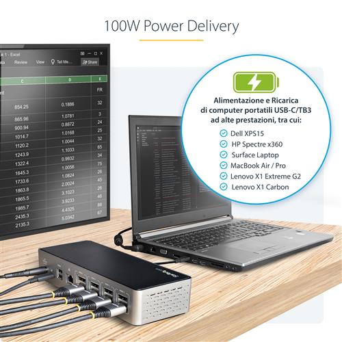 StarTech.com DK31C4DPPDUE replicatore di porte e docking station per laptop Cablato USB 3.2 Gen 2 (3.1 Gen 2) Type-C Nero, Grigio