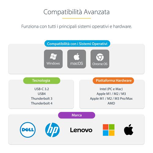 StarTech.com DK31C4DPPDUE replicatore di porte e docking station per laptop Cablato USB 3.2 Gen 2 (3.1 Gen 2) Type-C Nero, Grigio