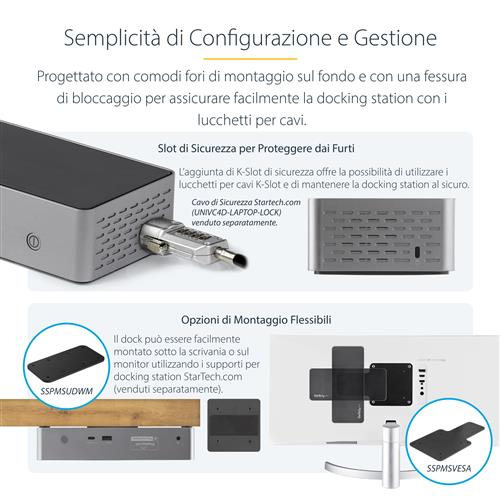 StarTech.com DK31C4DPPDUE replicatore di porte e docking station per laptop Cablato USB 3.2 Gen 2 (3.1 Gen 2) Type-C Nero, Grigio