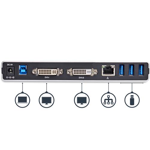 StarTech.com USB3SDOCKDD replicatore di porte e docking station per laptop Cablato USB 3.2 Gen 1 (3.1 Gen 1) Type-B Nero, Argento