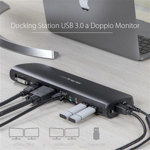StarTech.com USB3SDOCKHDV replicatore di porte e docking station per laptop Cablato USB 3.2 Gen 1 (3.1 Gen 1) Type-B Nero