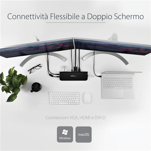 StarTech.com USB3SDOCKHDV replicatore di porte e docking station per laptop Cablato USB 3.2 Gen 1 (3.1 Gen 1) Type-B Nero