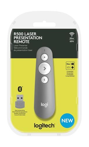 Logitech R500 puntatore wireless Bluetooth/RF Grigio
