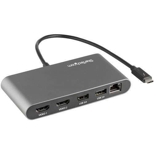 StarTech.com TB3DKM2HDL replicatore di porte e docking station per laptop Cablato Grigio