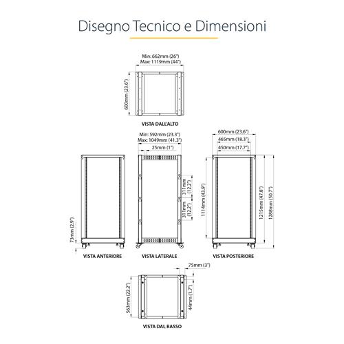 StarTech.com 4POSTRACK25U rack Rack indipendenti Nero