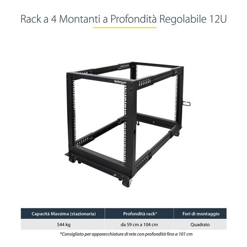 StarTech.com 4POSTRACK12U rack Rack indipendenti Nero