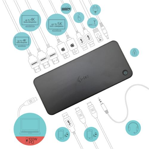 i-tec CATRIPLEDOCKPDPROIT replicatore di porte e docking station per laptop Cablato USB 3.2 Gen 1 (3.1 Gen 1) Type-C Nero