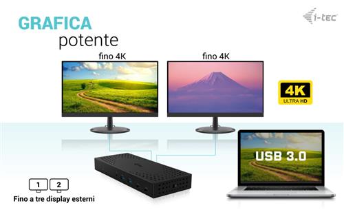 i-tec CATRIPLE4KDOCKPD2IT replicatore di porte e docking station per laptop Cablato USB 3.2 Gen 2 (3.1 Gen 2) Type-C Grigio
