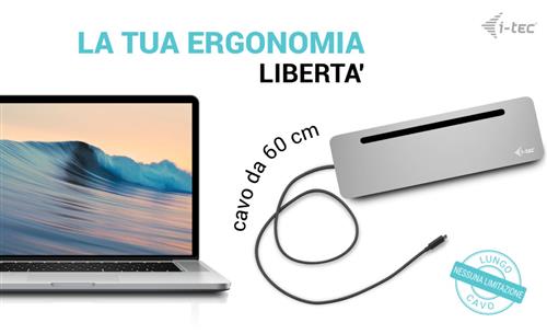 i-tec C31FLAT2PDPRO replicatore di porte e docking station per laptop Cablato USB 3.2 Gen 1 (3.1 Gen 1) Type-C Argento