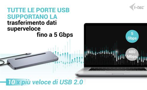 i-tec C31FLAT2PDPRO100W replicatore di porte e docking station per laptop Cablato USB 3.2 Gen 1 (3.1 Gen 1) Type-C Argento