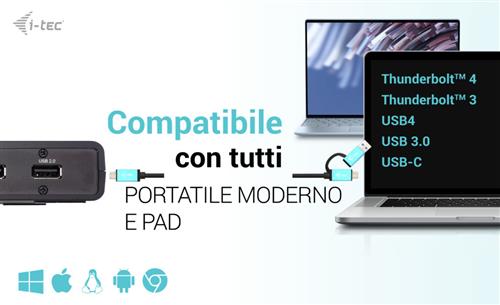 i-tec CADUALHDMIDOCKPDIT replicatore di porte e docking station per laptop Cablato USB 3.2 Gen 1 (3.1 Gen 1) Type-C Nero