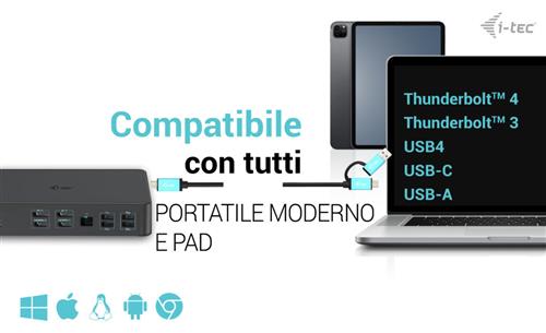 i-tec CADUAL4KDOCKPD2IT replicatore di porte e docking station per laptop Cablato USB 3.2 Gen 1 (3.1 Gen 1) Type-C Nero