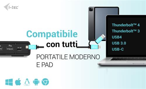 i-tec CADUA4KDOCKPDL2IT replicatore di porte e docking station per laptop Cablato USB 3.2 Gen 1 (3.1 Gen 1) Type-C Nero