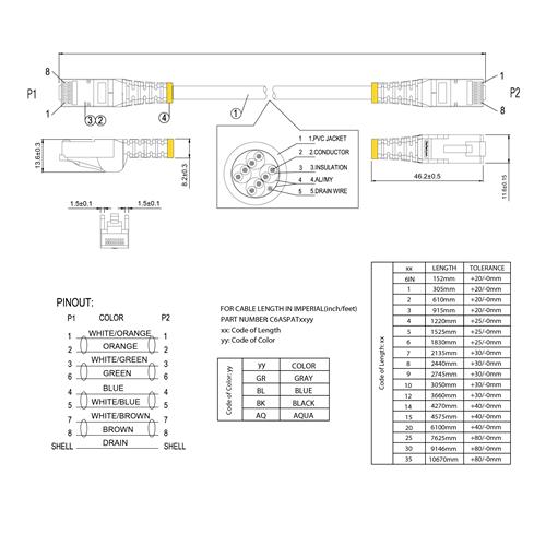 CAVO DI RETE ETHERNET RJ45 CAT6A DA 7M - GRIGIO