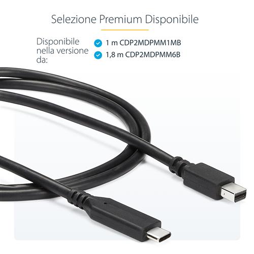 CAVO MINI DISPLAYPORT A USB-C DA 1.8M - 4K 60HZ - NERO