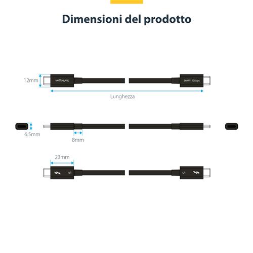 CAVO THUNDERBOLT 5 DA 50CM 80GBPS/120GBPS/8K 60HZ/240W PD
