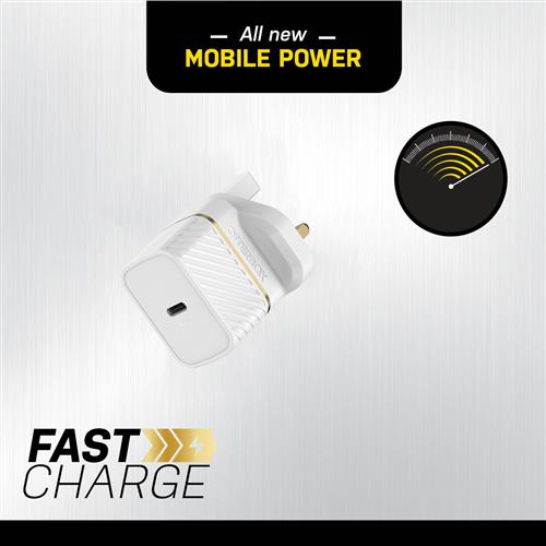 OTTERBOX UK WALL CHARGER 20W - 1X USB-C 20W USB-PD WHITE