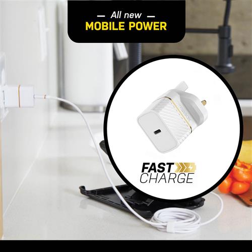 OTTERBOX UK WALL CHARGER 20W - 1X USB-C 20W USB-PD WHITE