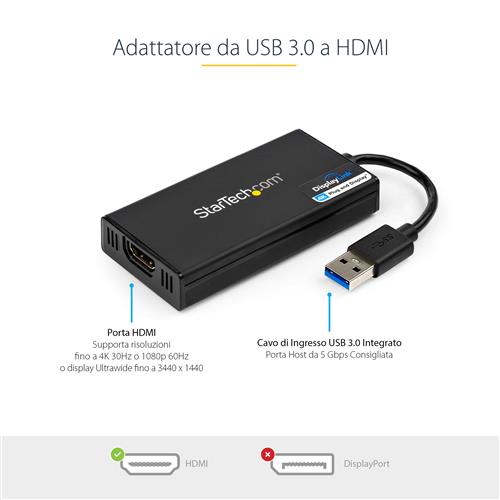 StarTech.com USB32HD4K adattatore grafico USB 3840 x 2160 Pixel Nero