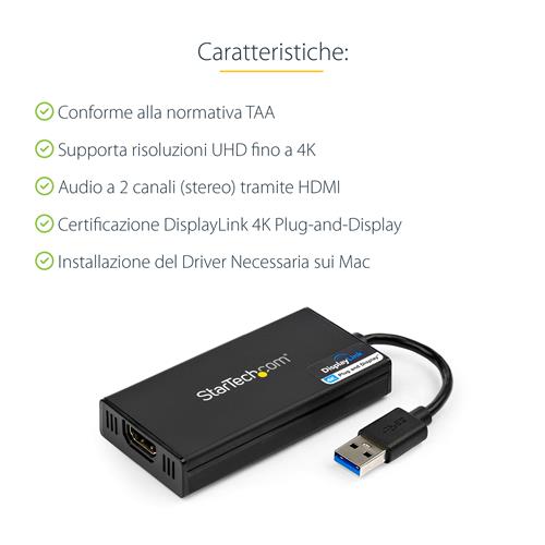 StarTech.com USB32HD4K adattatore grafico USB 3840 x 2160 Pixel Nero