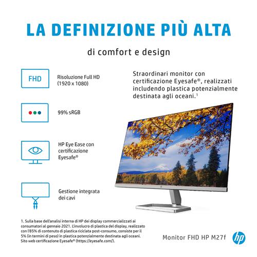 HP M27f FHD Monitor Monitor PC 68,6 cm (27) 1920 x 1080 Pixel Full HD LED Nero, Argento