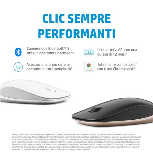 HP 410 SLIM BLACK BLUETOOTH MOUSE - VIVALDI 2 - CHROME