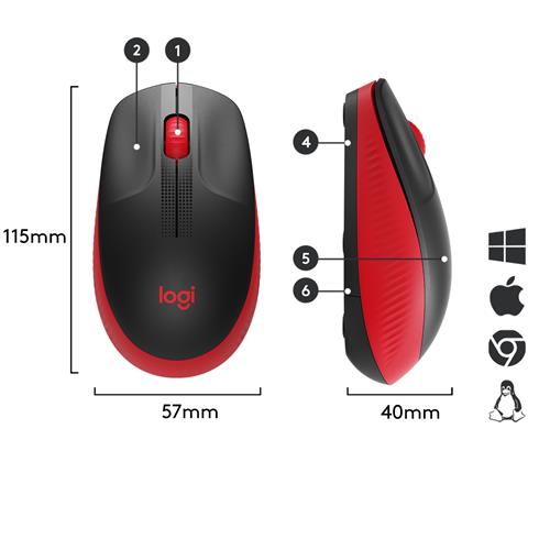 M190 FULL-SIZE WIRELESS MOUSE RED EMEA