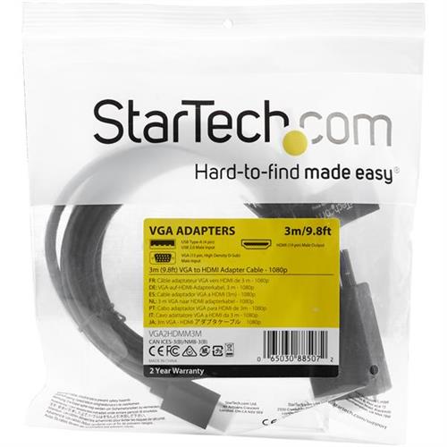 StarTech.com VGA2HDMM3M cavo e adattatore video 3,048 m USB Type-A + VGA (D-Sub) HDMI tipo A (Standard) Nero