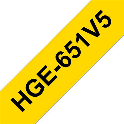 HGE-651 LAMINATED TAPE 24MM 5PC BLACK ON YELLOW