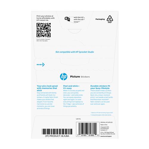 HP PICTURE STICKERS 10X15CM (101 X 152 MM) 25 SHEETS