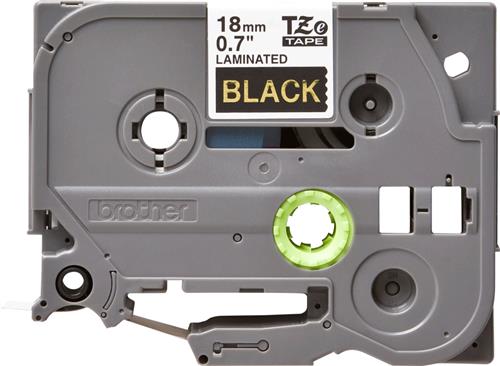 TZE-344 LAMINATED TAPE 18MM 8M GOLD ON BLACK
