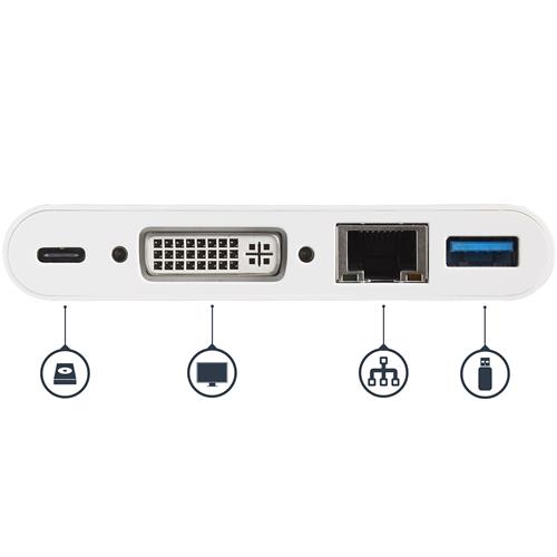 ADATTATORE MULTIPORTA USB-C CON PD - DVI - GBE - USB 3.0