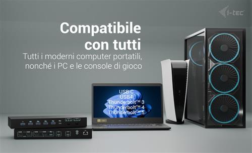I-TEC USB-C KVM DOCKING STATION FOR 3 HOSTS DUAL DISPLAY POWER D