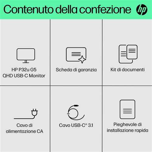 HP P32u G5 QHD USB-C Monitor Monitor PC 80 cm (31.5) 2560 x 1440 Pixel Quad HD LCD Nero
