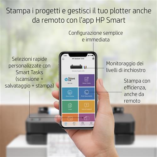 HP Designjet T250 24-in Printer stampante grandi formati Wi-Fi Getto termico d'inchiostro A colori 2400 x 1200 DPI A1 (594 x 841 mm) Collegamento ethernet LAN