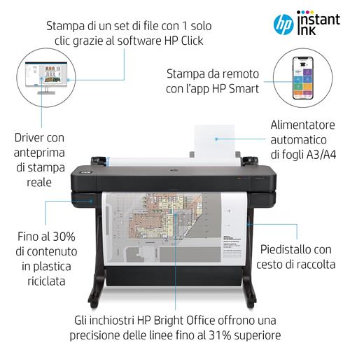 HP Designjet T630 24-in Printer stampante grandi formati Wi-Fi Getto termico d'inchiostro A colori 2400 x 1200 DPI 610 x 1897 mm Collegamento ethernet LAN