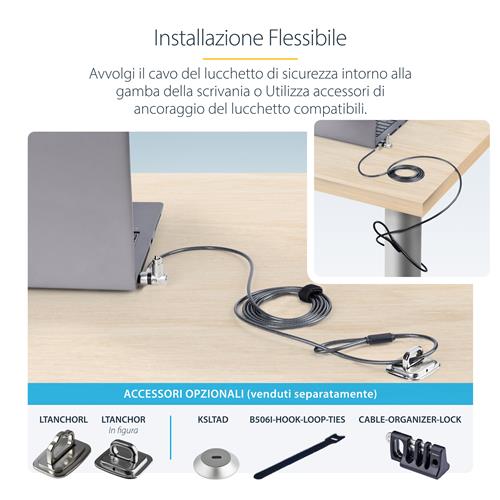 CAVI DI SICUREZZA PER NOTEBOOK DA 2M - NANO/K-SLOT - 25 PEZZI