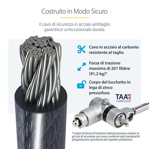 CAVO DI SICUREZZA CON CHIAVE LUCCHETTO DI SICUREZZA 2M 25 PZ