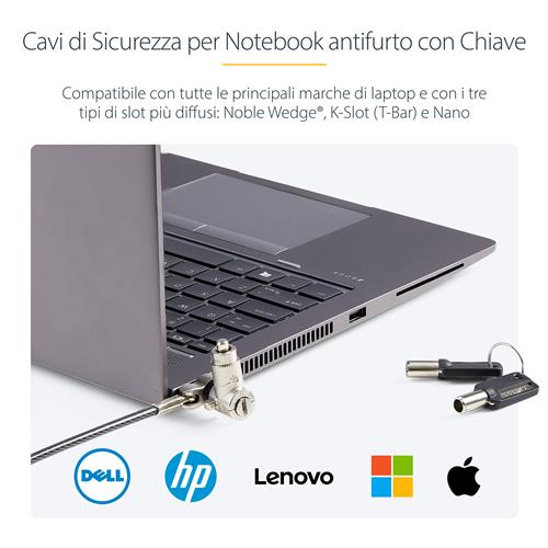 CAVO DI SICUREZZA CON CHIAVE LUCCHETTO DI SICUREZZA 2M 25 PZ