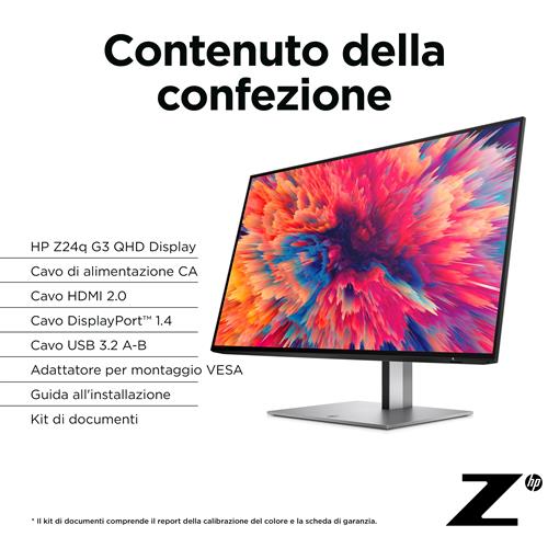 HP Z24q G3 QHD Display Monitor PC 60,5 cm (23.8) 2560 x 1440 Pixel Quad HD LCD Argento