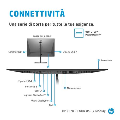HP Z27u G3 QHD Display Monitor PC 68,6 cm (27) 2560 x 1440 Pixel Quad HD LED Argento