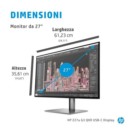 HP Z27u G3 QHD Display Monitor PC 68,6 cm (27) 2560 x 1440 Pixel Quad HD LED Argento