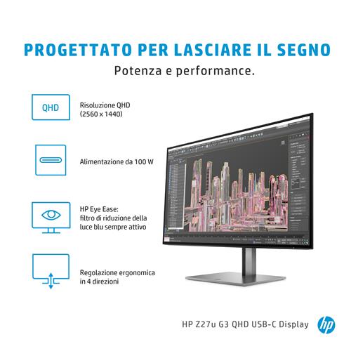 HP Z27u G3 QHD Display Monitor PC 68,6 cm (27) 2560 x 1440 Pixel Quad HD LED Argento