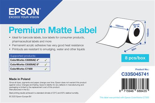 PREMIUM MATTE LABEL CONTINUOUS ROLL 102MMX60M