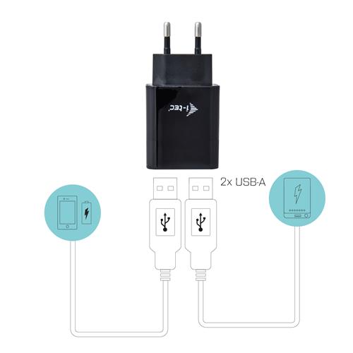 i-tec CHARGER2A4B Caricabatterie per dispositivi mobili Telefono cellulare Nero AC Interno