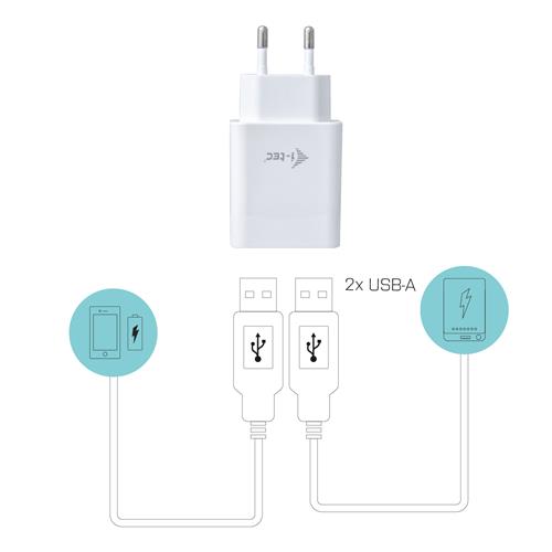 i-tec CHARGER2A4W Caricabatterie per dispositivi mobili Telefono cellulare Bianco AC Interno