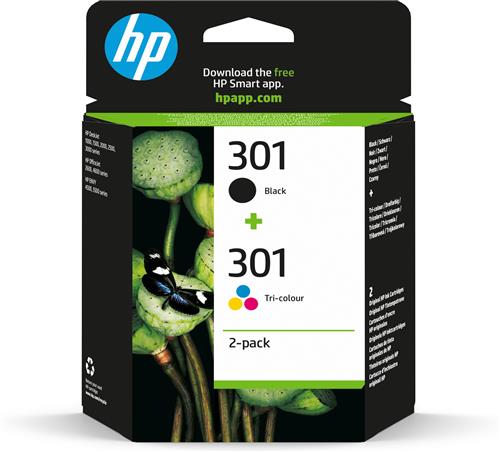 HP 301 2-pack Black/Tri-color Original Ink Cartridges cartuccia d'inchiostro 2 pz Originale Resa standard Nero, Ciano, Magenta, Giallo