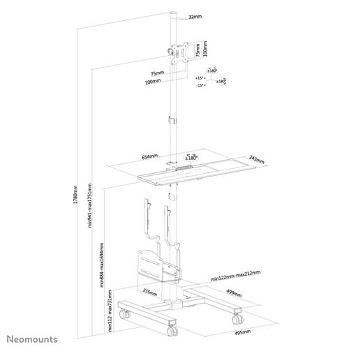 Neomounts FPMA-MOBILE1700 carrello e supporto multimediale Nero