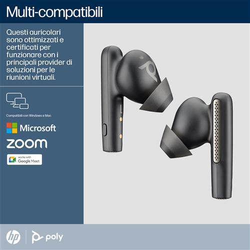 POLY Voyager Free 60+ UC Carbon Black Earbuds +BT700 USB-C Adapter +Touchscreen Charge Case Auricolare True Wireless Stereo (TWS) In-ear Ufficio USB tipo-C Bluetooth Nero
